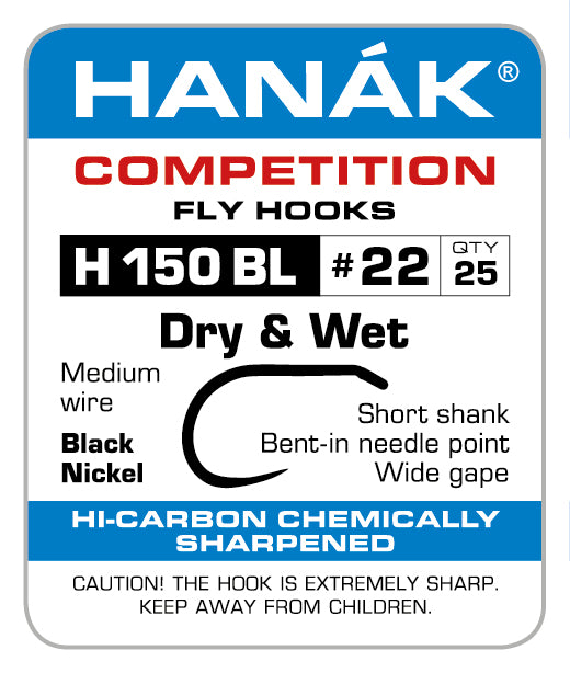 Hanak H150BL Dry & Wet Fly Hooks Barbless 25 pack
