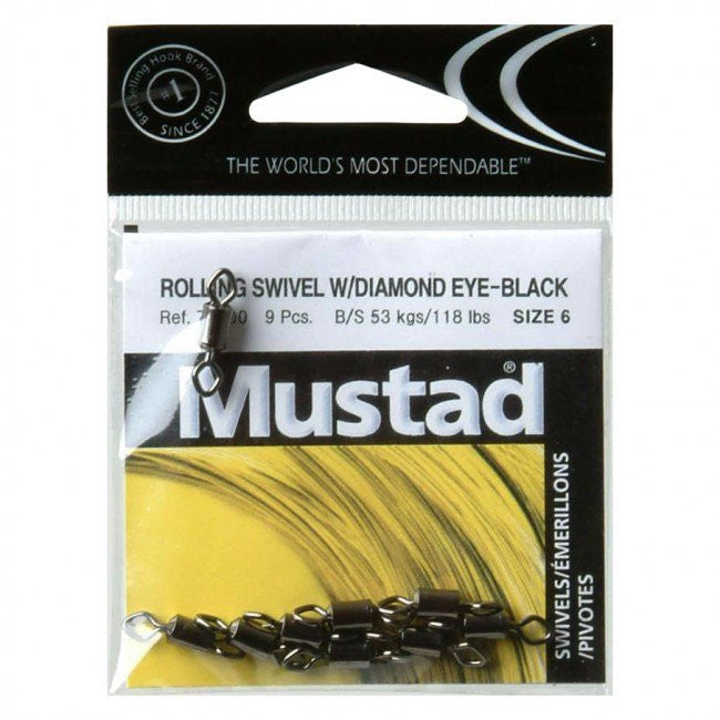 Mustad Black Rolling Swivel with Diamond Eye